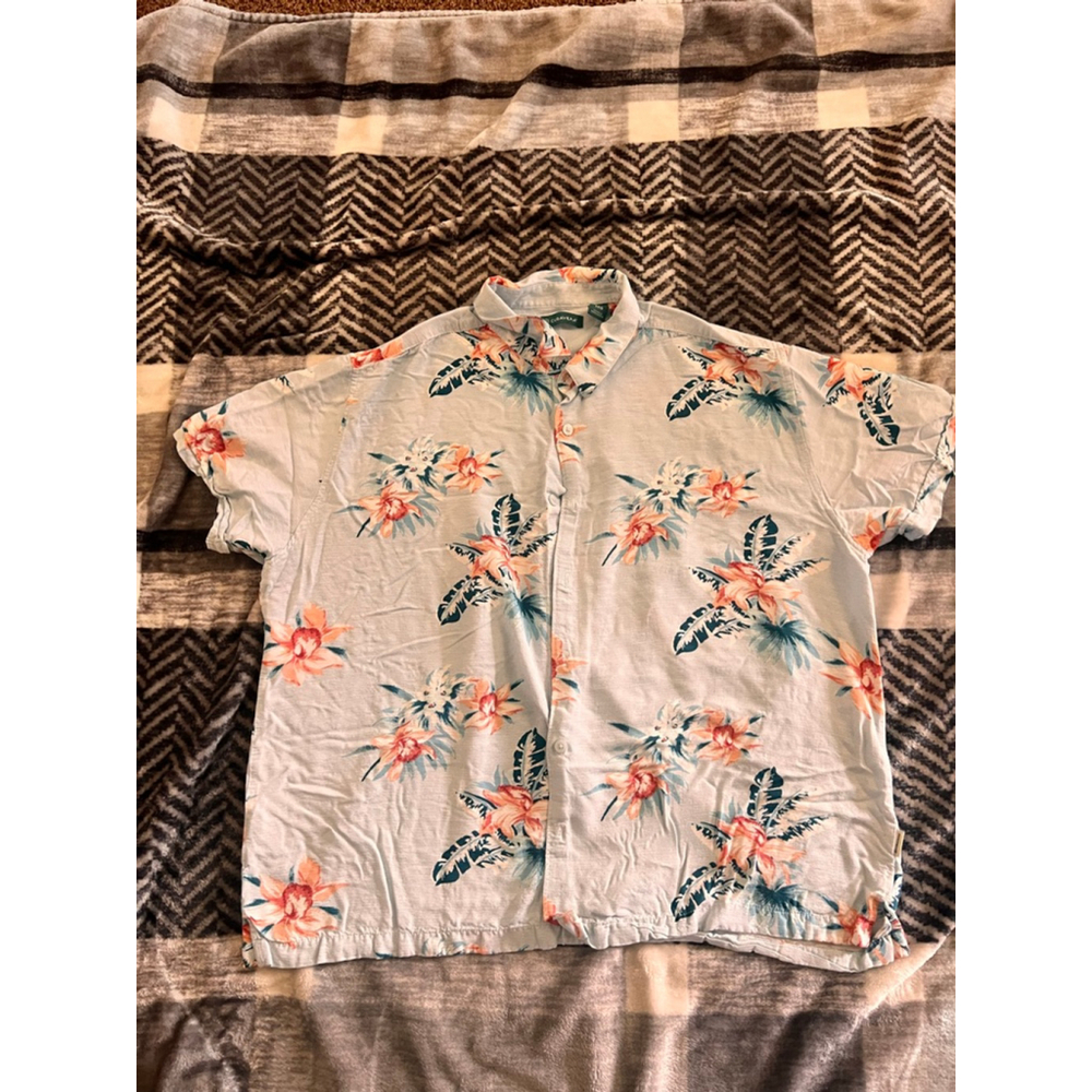 Men's Cubavera Casual Button Down Shirt XXL Light Blue Orange Floral